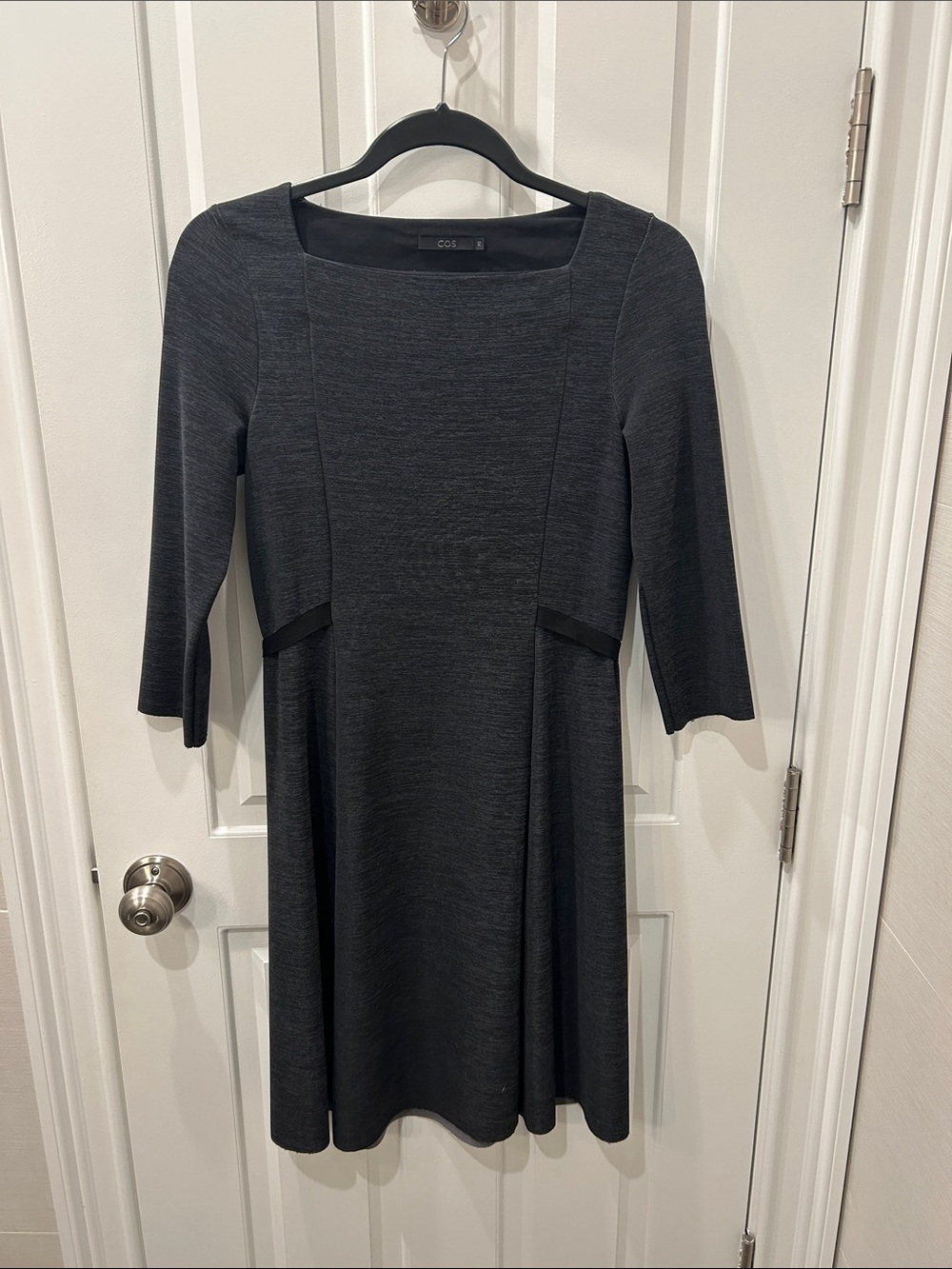 COS Charcoal A-Line Midi Dress - Scoop Neck, 3/4 Sleeves